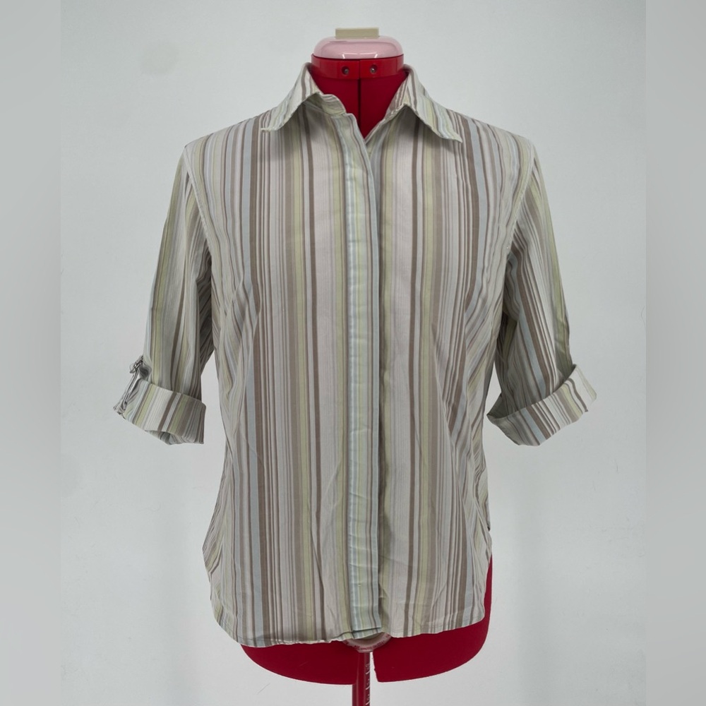 90s / Y2K Pastel Stripes 3/4 Sleeve Button Down Office Top